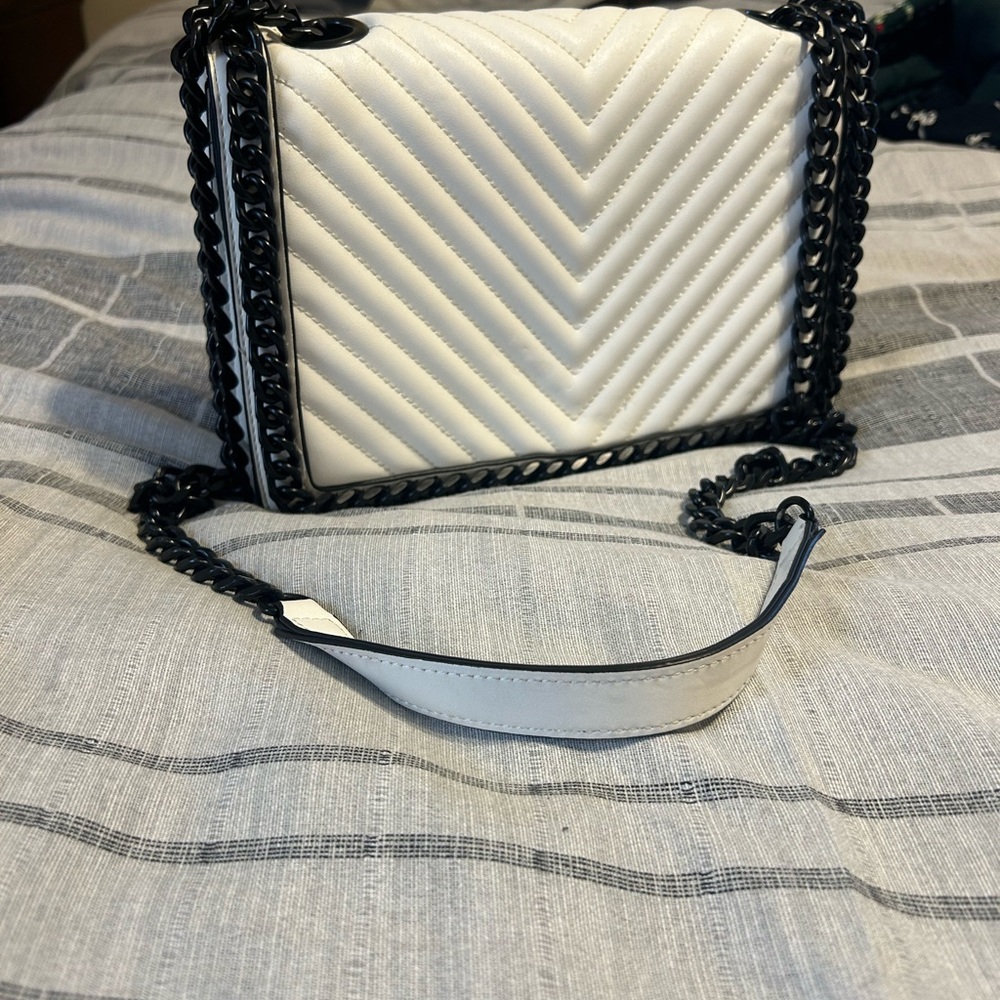 Aldo White Chevron Crossbody Bag with Black Chain